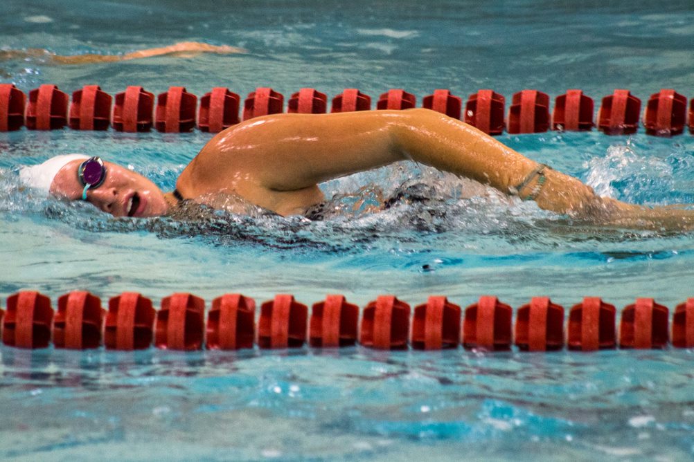 Ferris dental hygiene freshman Tylee Knieper swims laps during the Club Swim Team tryouts. This is the team’s second season after students created the club last year.