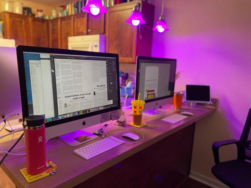 The Torch office setup in news editor, Noah's, kitchen