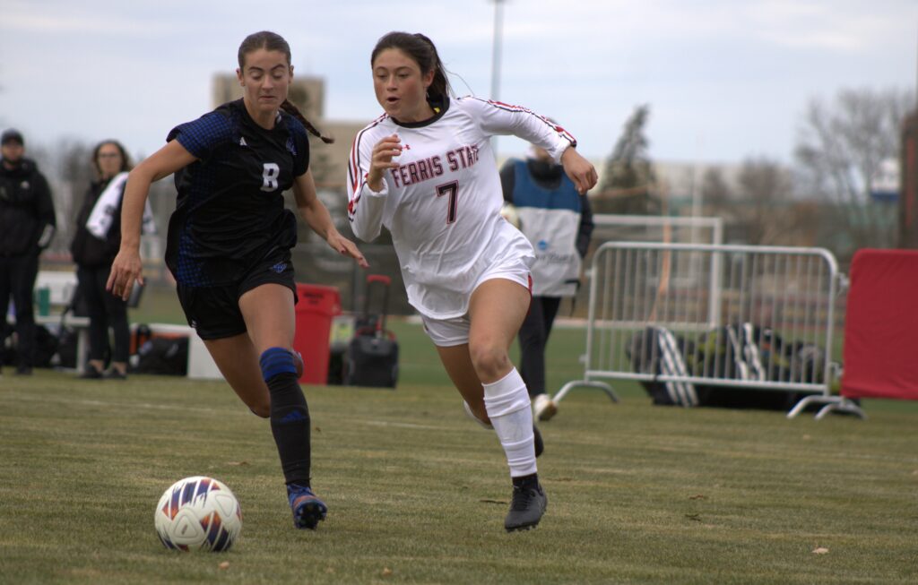 Freshman midfielder Natalia Leavens runs for control of the ball.

