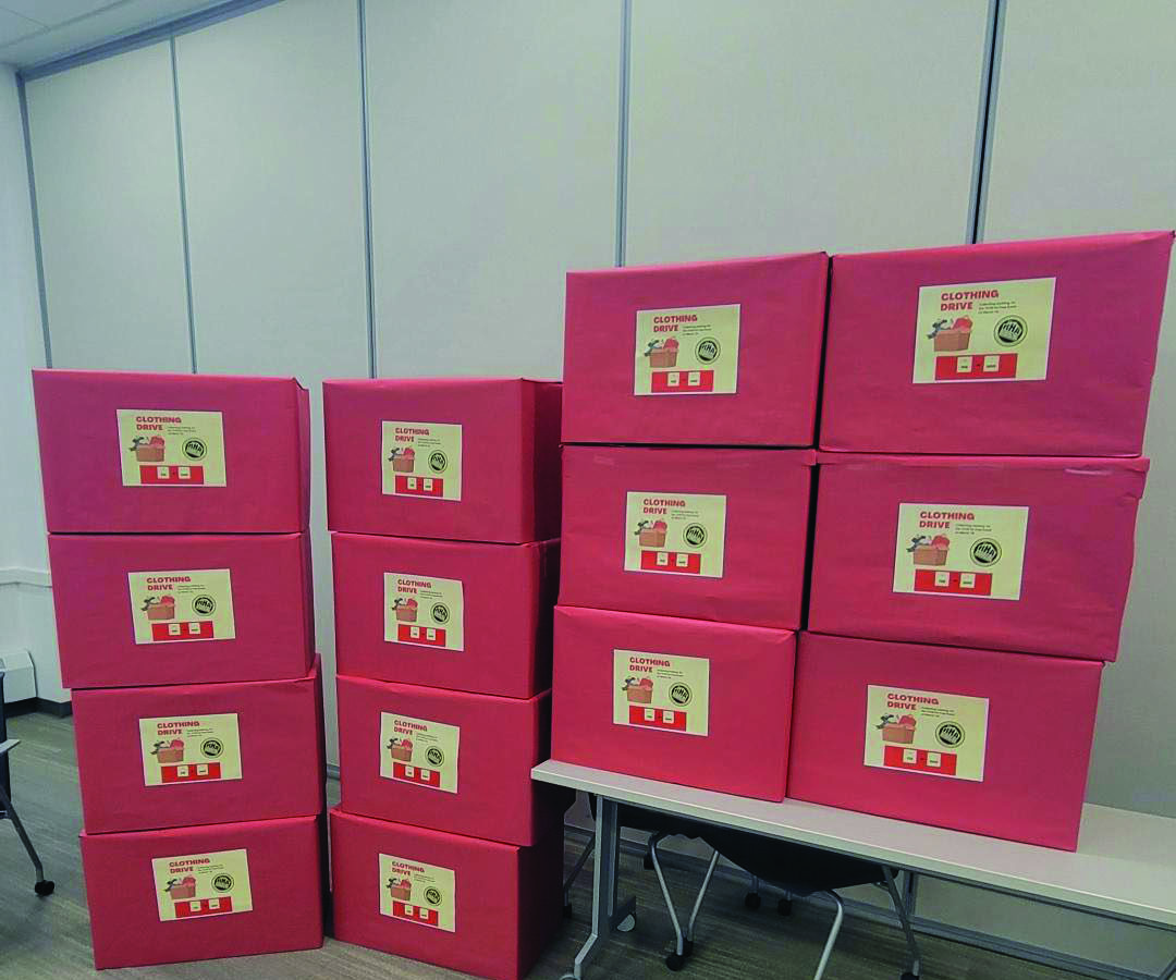 Donation boxes decorated and ready to be distributed to resident halls.