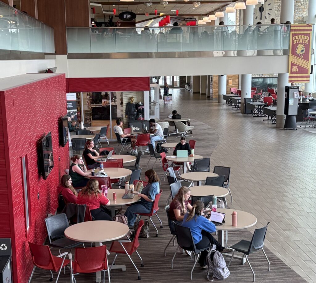 Students gather in the DEC first floor to study and prepare for finals.
