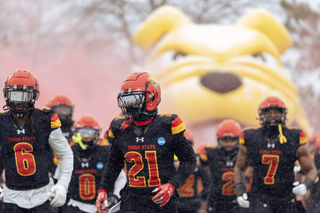 Bulldogs football comes out onto the field against Ashland in the second round of the 2025 playoffs.